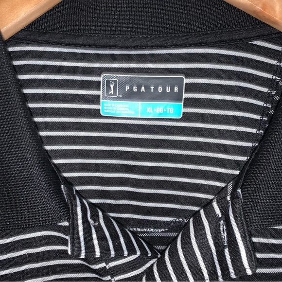 PGA Tour Golf Polo Men's Size Extra Large XL Black & White Striped Shirt Top - Picture 4 of 5